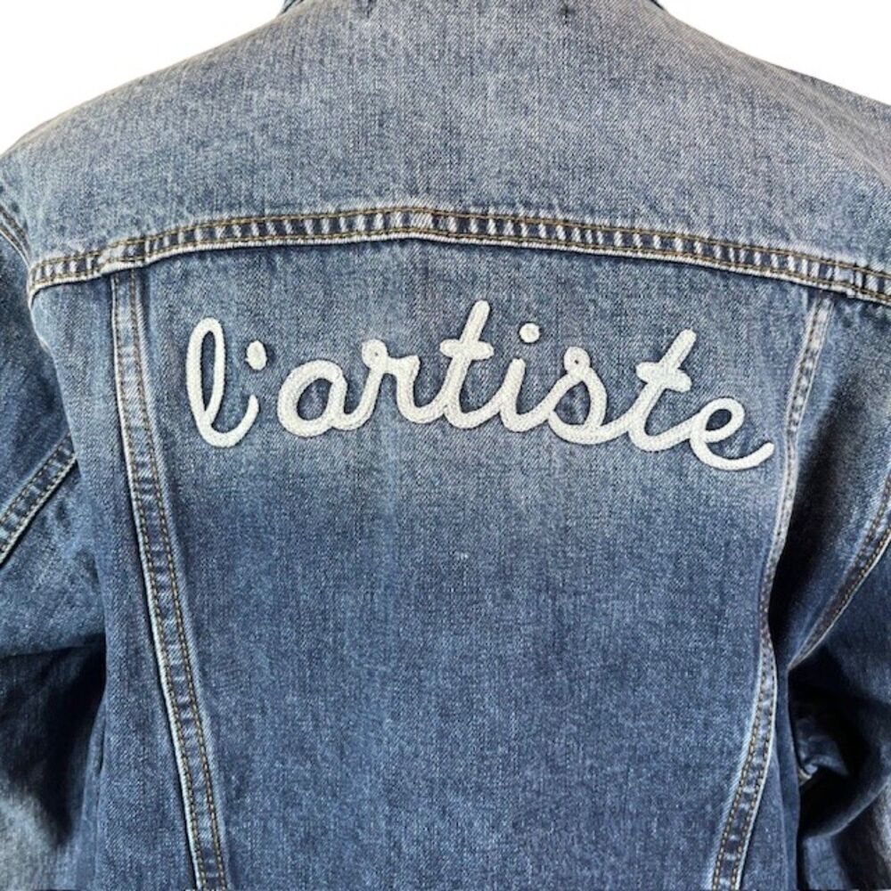 NWT Free‎ People X Sandrine Rose Oversized Denim Jacket "Not Yours" "L'Artiste" - Picture 4 of 12
